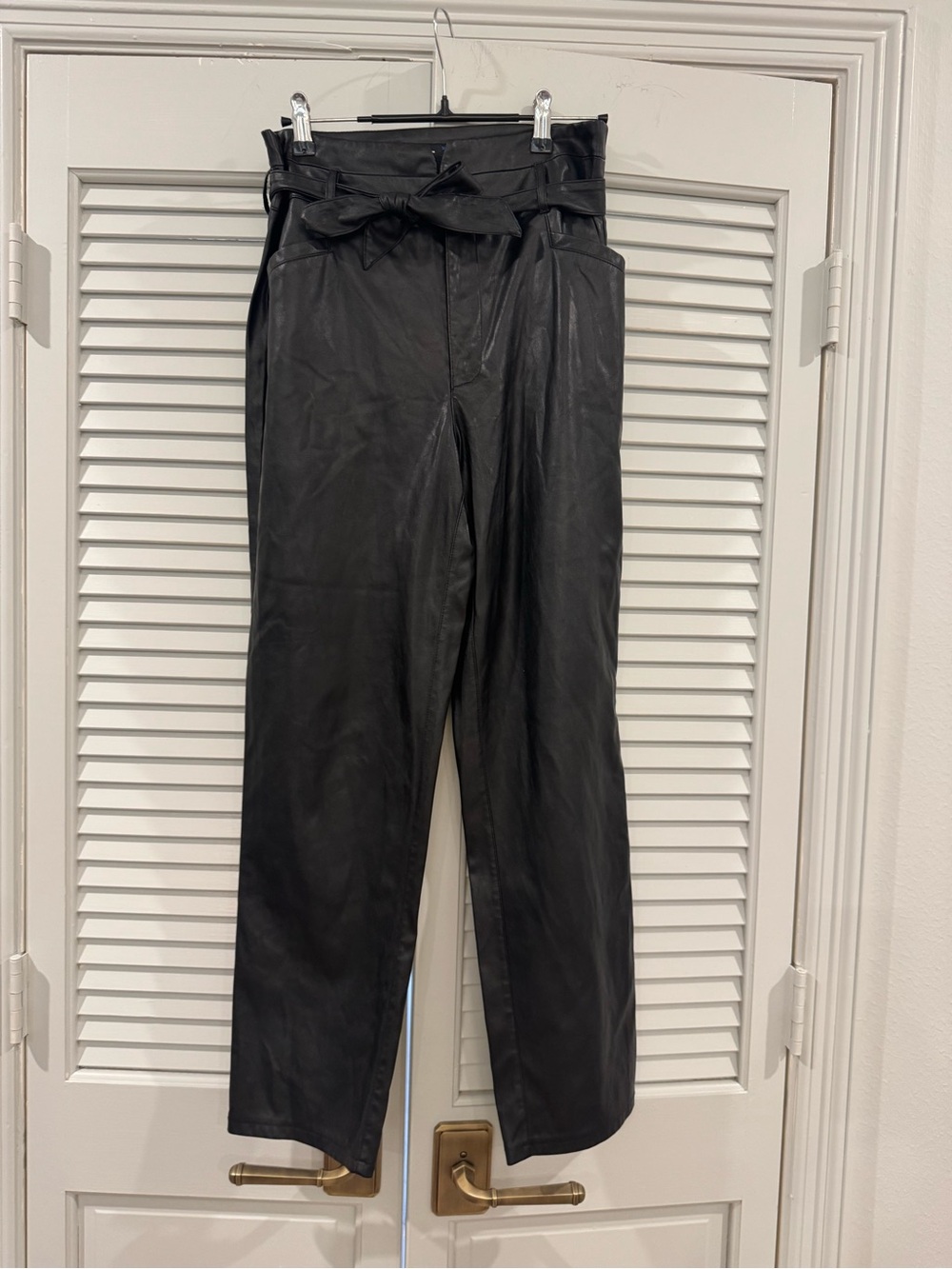 PAIGE Black High-Waist Paperbag Leather-Look Wide Leg Pants